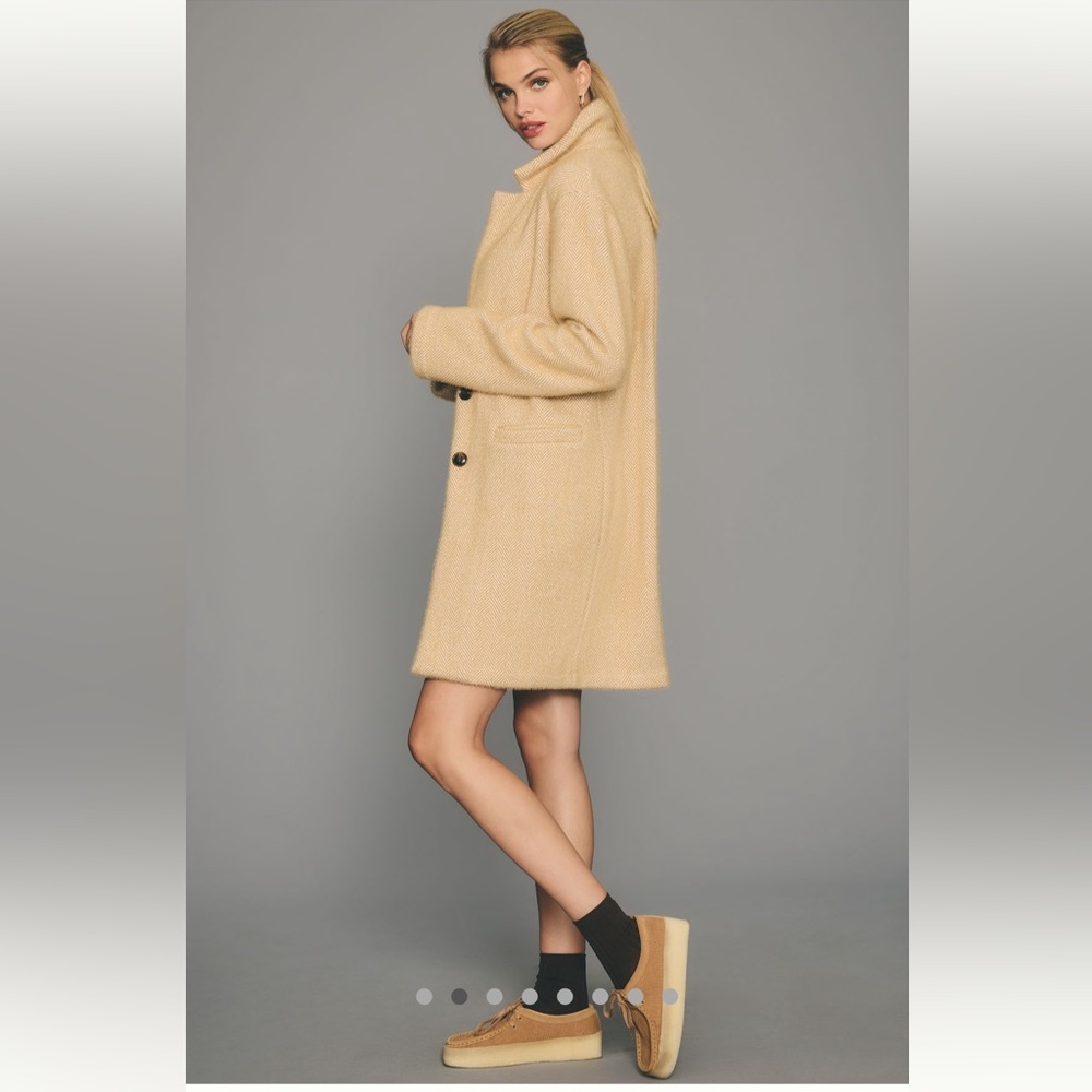 Sanctuary For Anthropologie Camel Herringbone Long Coat - Picture 6 of 13